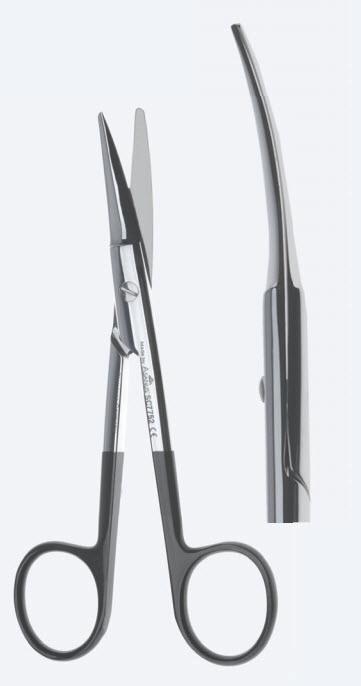 Ножиці Kaye-Face-Lift, "Supercut", для пластичної хірургії, вигнуті, тупокінцеві, загальна довжина 145 мм. Бренд - Asanus Medizintechnik Gmb, Німеччина